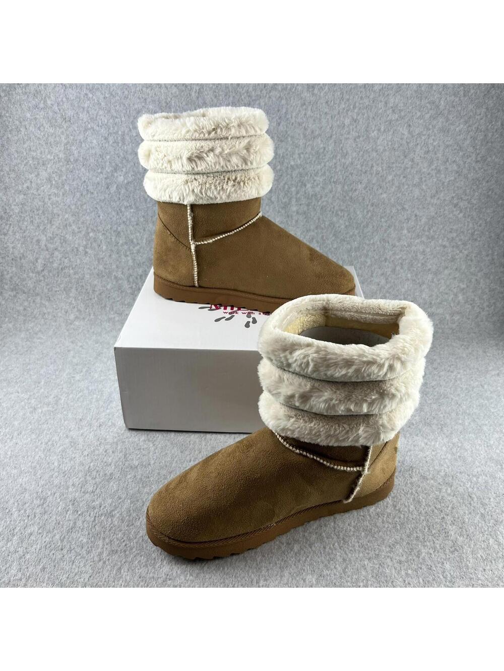 Olivia Miller Winter Boos Women's Dahlia Faux Fur Trim Size 10 New